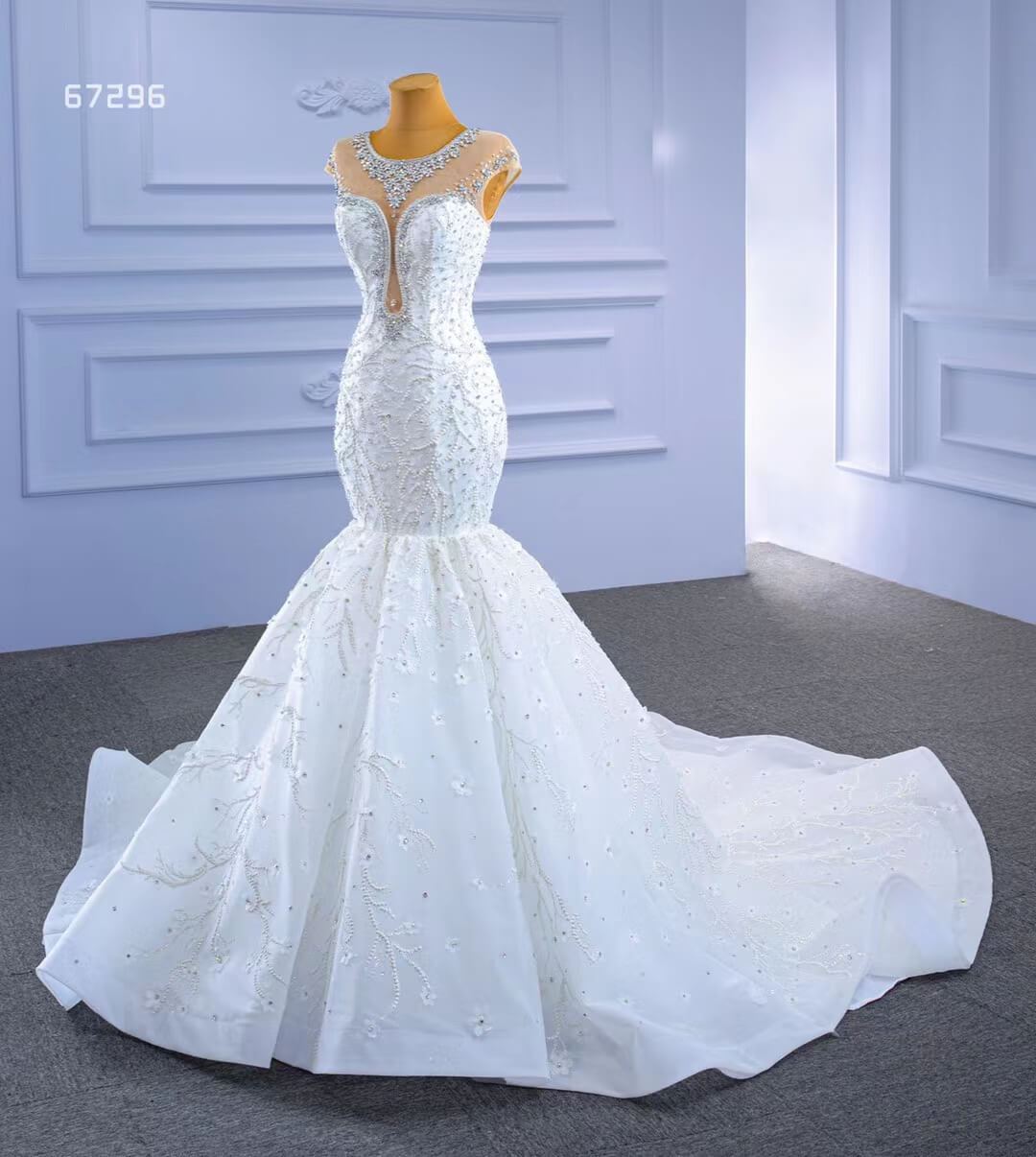 Luxury Cap Sleeve Beaded Mermaid Wedding Dresses 67296-wedding dresses 2025 -Viniodress-As Picture-Custom Size-