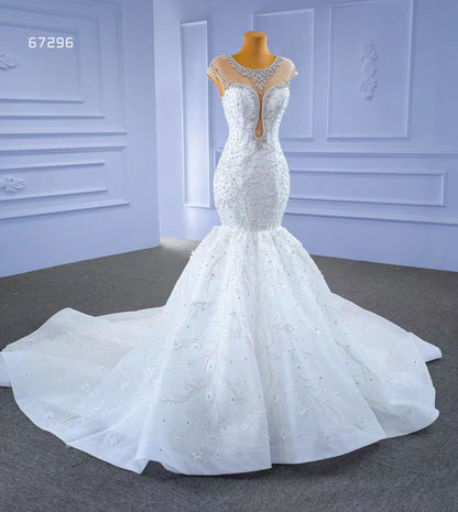 Luxury Cap Sleeve Beaded Mermaid Wedding Dresses 67296-wedding dresses 2025 -Viniodress-As Picture-Custom Size-