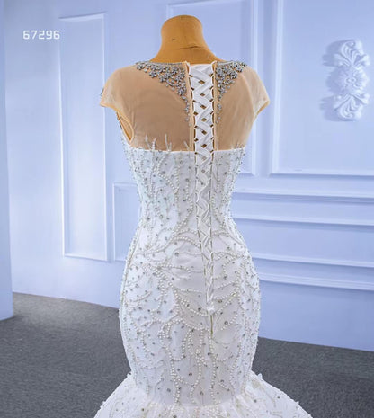 Luxury Cap Sleeve Beaded Mermaid Wedding Dresses 67296-wedding dresses 2025 -Viniodress-As Picture-Custom Size-