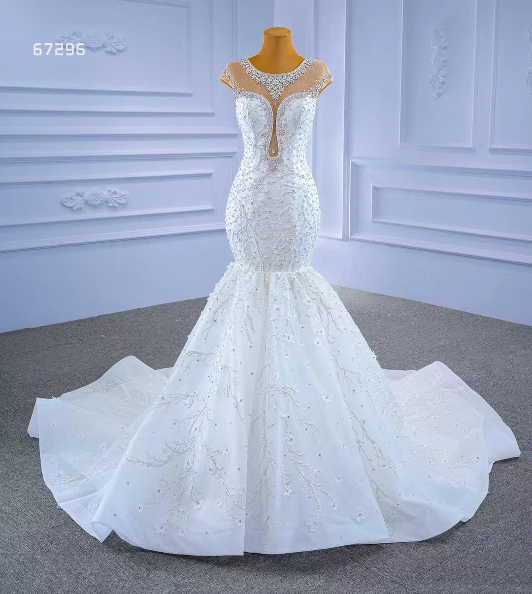 Luxury Cap Sleeve Beaded Mermaid Wedding Dresses 67296-wedding dresses-Viniodress-Viniodress