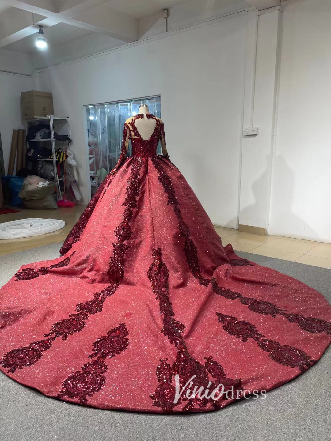 Luxury Dubai Wedding Dresses High Neck Modest Bridal Gown 67558-wedding dresses 2025 -Viniodress-Ivory-Custom Size-