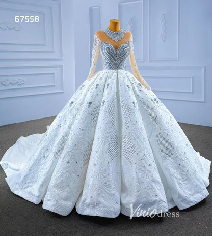 Luxury Dubai Wedding Dresses High Neck Modest Bridal Gown 67558-wedding dresses 2025 -Viniodress-Ivory-Custom Size-