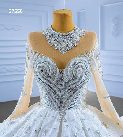 Luxury Dubai Wedding Dresses High Neck Modest Bridal Gown 67558-wedding dresses 2025 -Viniodress-Ivory-Custom Size-