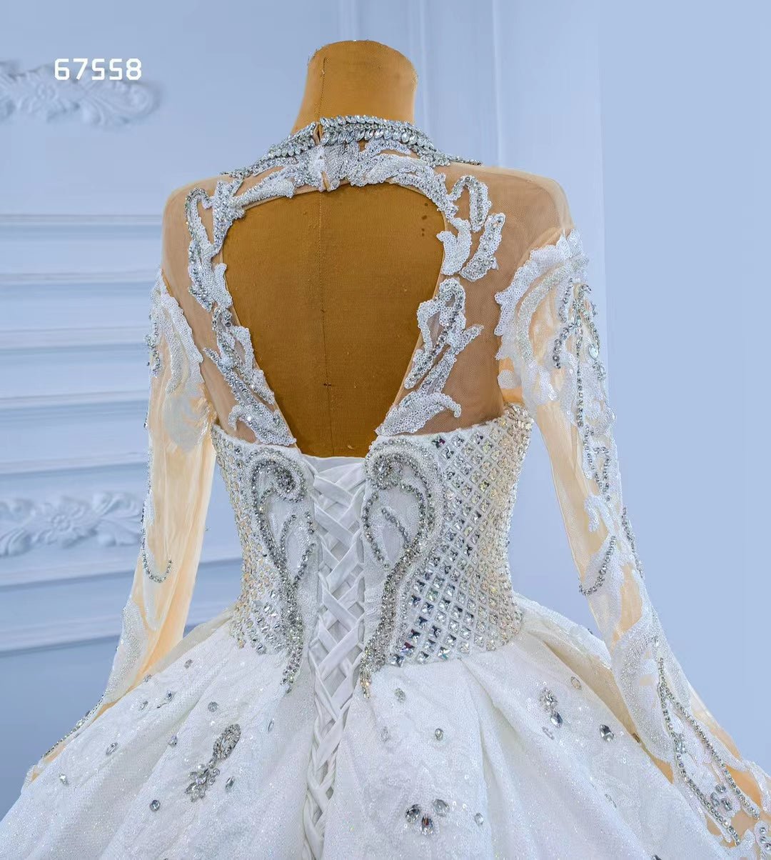 Luxury Dubai Wedding Dresses High Neck Modest Bridal Gown 67558-wedding dresses 2025 -Viniodress-Ivory-Custom Size-