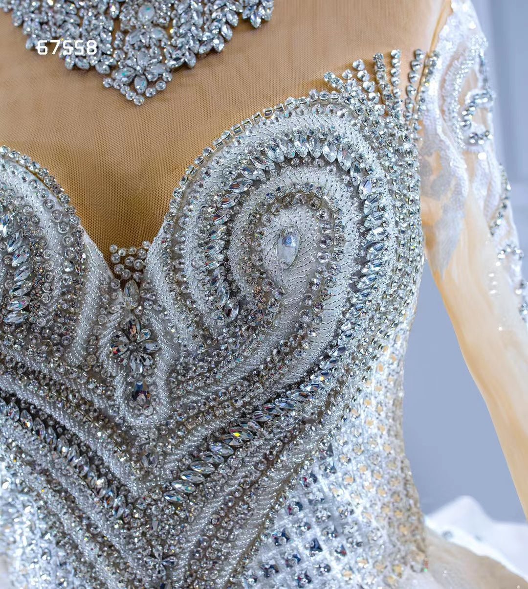 Luxury Dubai Wedding Dresses High Neck Modest Bridal Gown 67558-wedding dresses 2025 -Viniodress-Ivory-Custom Size-