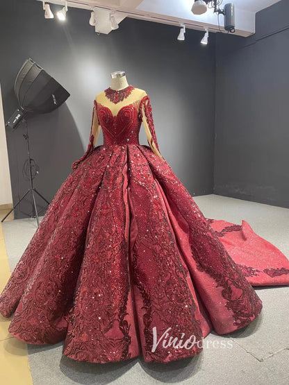 Luxury Dubai Wedding Dresses High Neck Modest Bridal Gown 67558-wedding dresses 2025 -Viniodress-Ivory-Custom Size-