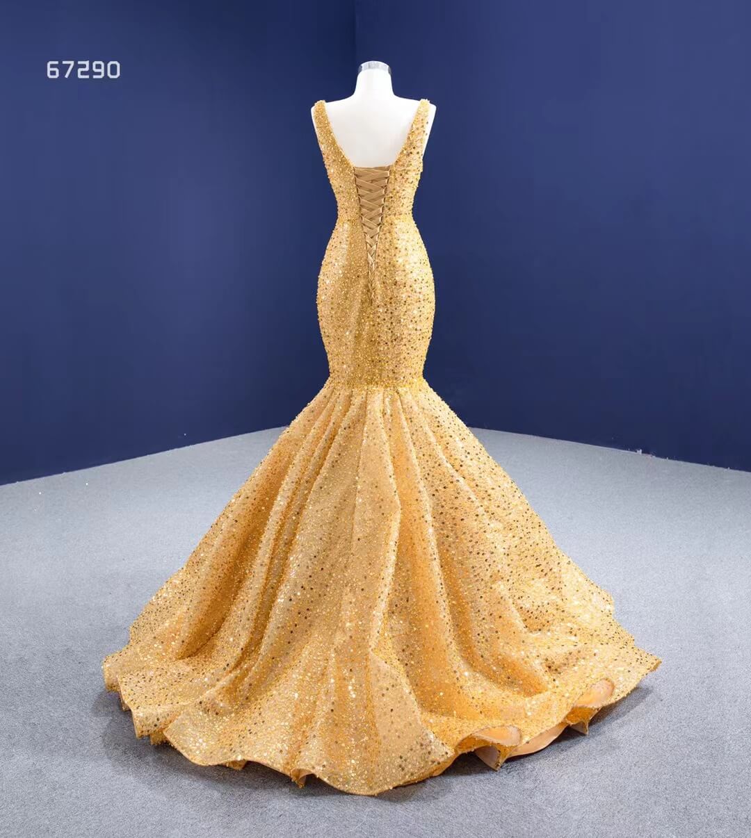 Luxury Gold Beaded Mermaid Prom Dresses Trumpet Pageant Gown 67290 viniodress-prom dresses 2025 -Viniodress-As Picture-Custom Size-