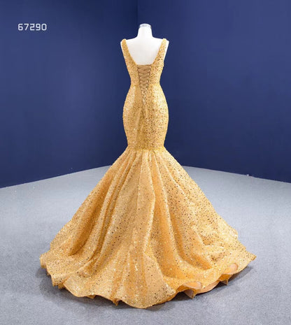 Luxury Gold Beaded Mermaid Prom Dresses Trumpet Pageant Gown 67290 viniodress-prom dresses 2025 -Viniodress-As Picture-Custom Size-