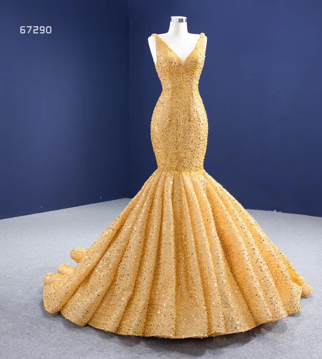 Luxury Gold Beaded Mermaid Prom Dresses Trumpet Pageant Gown 67290 viniodress-prom dresses 2025 -Viniodress-As Picture-Custom Size-