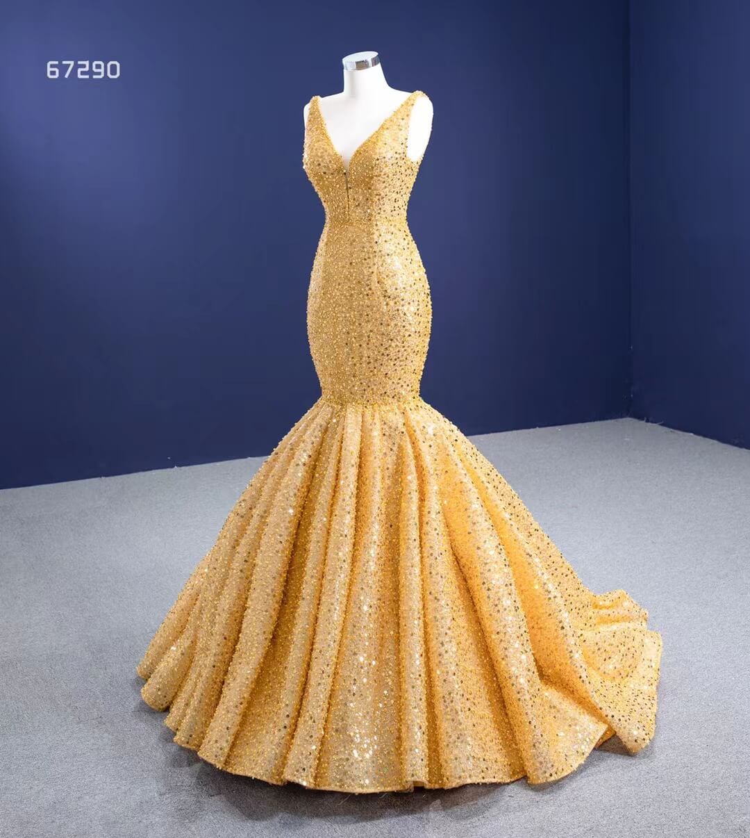 Luxury Gold Beaded Mermaid Prom Dresses Trumpet Pageant Gown 67290 viniodress-prom dresses 2025 -Viniodress-As Picture-Custom Size-