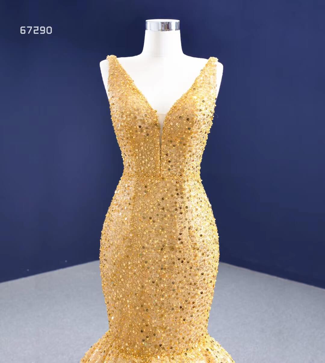 Luxury Gold Beaded Mermaid Prom Dresses Trumpet Pageant Gown 67290 viniodress-prom dresses 2025 -Viniodress-As Picture-Custom Size-