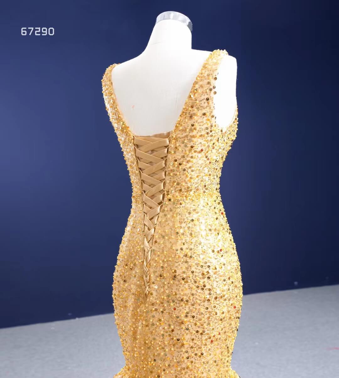 Luxury Gold Beaded Mermaid Prom Dresses Trumpet Pageant Gown 67290 viniodress-prom dresses 2025 -Viniodress-As Picture-Custom Size-