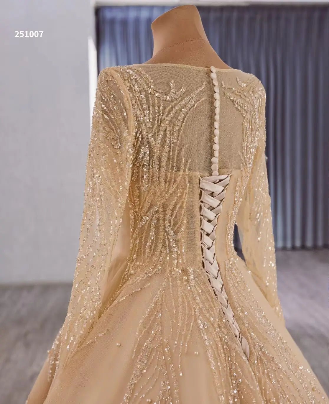 Luxury Gold & Blue Feather Wedding Dress with Sleeves 251007-Quinceanera Dresses 2025 -Viniodress-Gold-Custom Size-