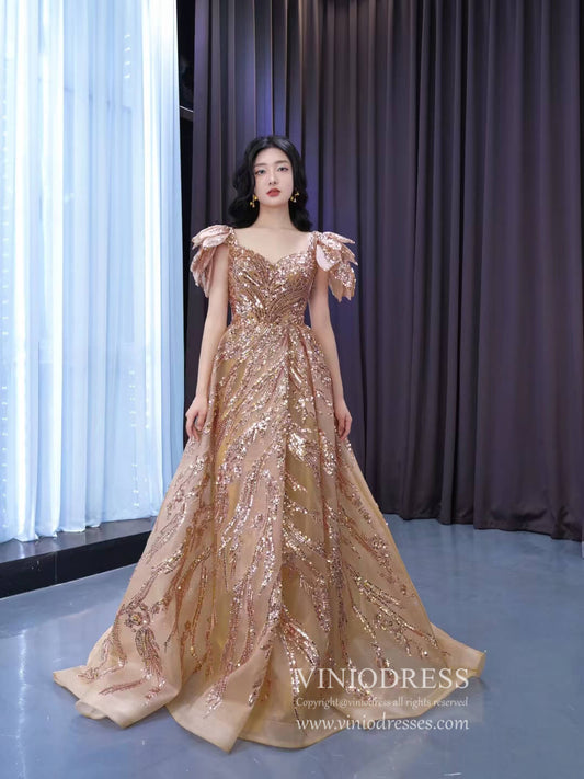 Luxury Gold Prom Dress Long A-line Pageant Dress 222203-prom dresses 2025 -Viniodress-Gold-Custom Size-