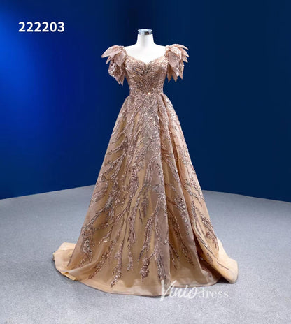 Luxury Gold Prom Dress Long A-line Pageant Dress 222203-prom dresses 2025 -Viniodress-Gold-Custom Size-