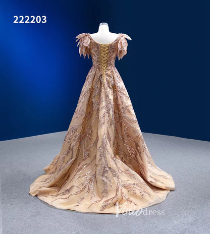Luxury Gold Prom Dress Long A-line Pageant Dress 222203-prom dresses 2025 -Viniodress-Gold-Custom Size-