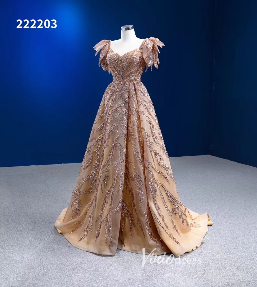 Luxury Gold Prom Dress Long A-line Pageant Dress 222203-prom dresses 2025 -Viniodress-Gold-Custom Size-