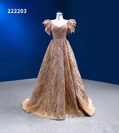 Luxury Gold Prom Dress Long A-line Pageant Dress 222203-prom dresses 2025 -Viniodress-Gold-Custom Size-