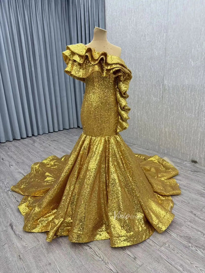 Luxury Gold Sequin Mermaid Prom Dresses Glittery Pageant Gown 66916-prom dresses 2025 -Viniodress-Gold-Custom Size-