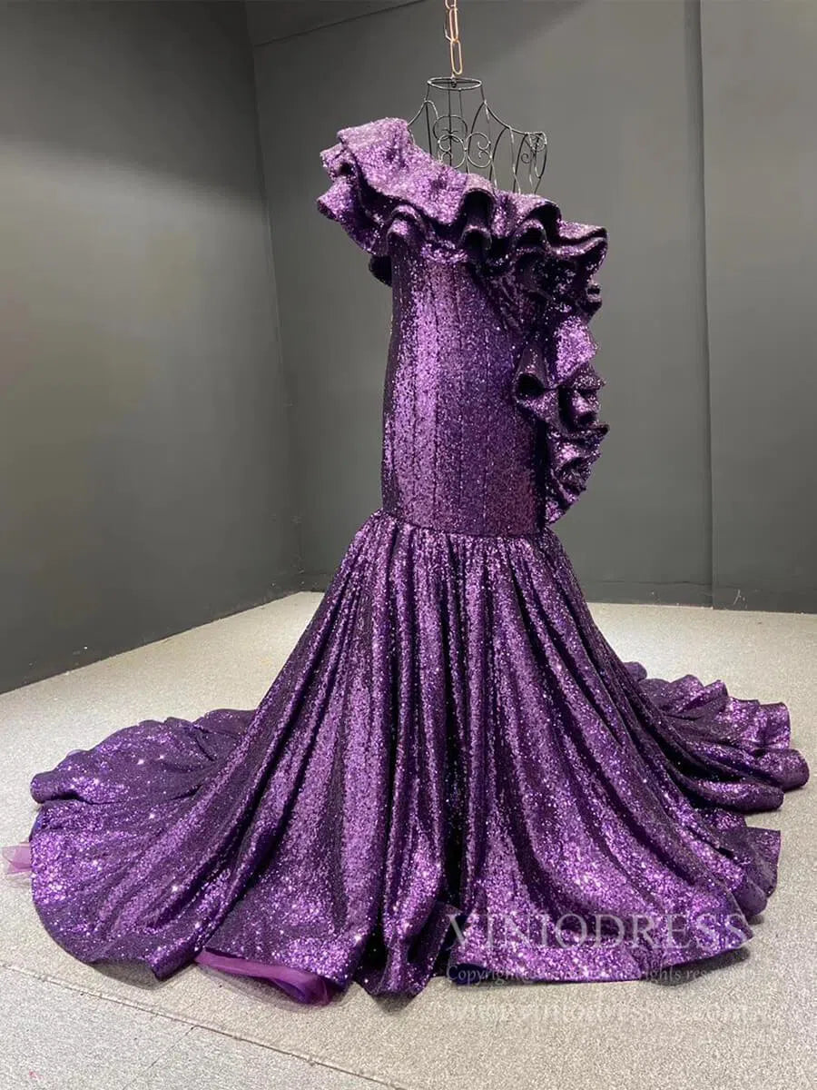 Luxury Gold Sequin Mermaid Prom Dresses Glittery Pageant Gown 66916-prom dresses 2025 -Viniodress-Purple-Custom Size-