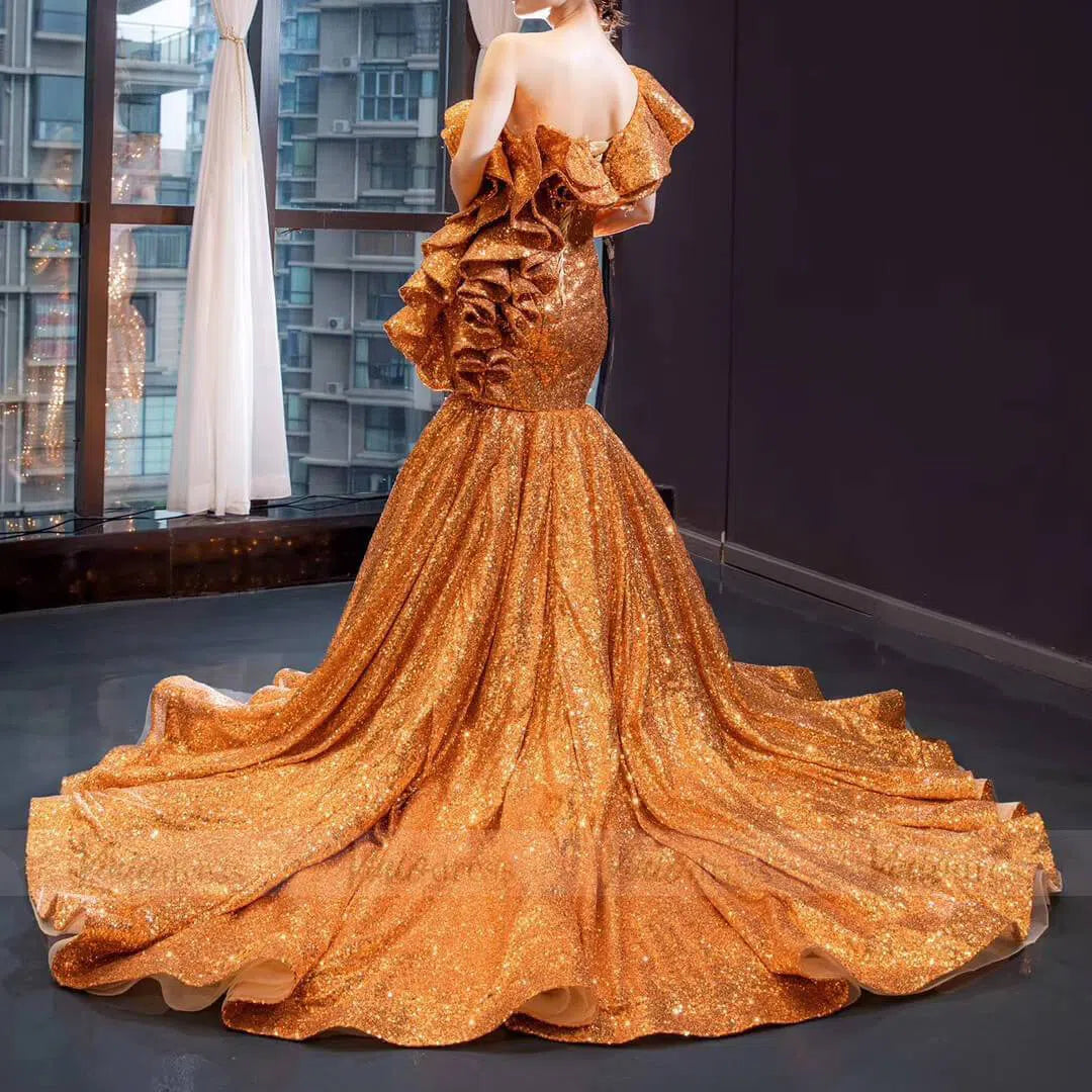 Luxury Gold Sequin Mermaid Prom Dresses Glittery Pageant Gown 66916-prom dresses 2025 -Viniodress-Gold-Custom Size-