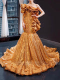 Luxury Gold Sequin Mermaid Prom Dresses Glittery Pageant Gown 66916