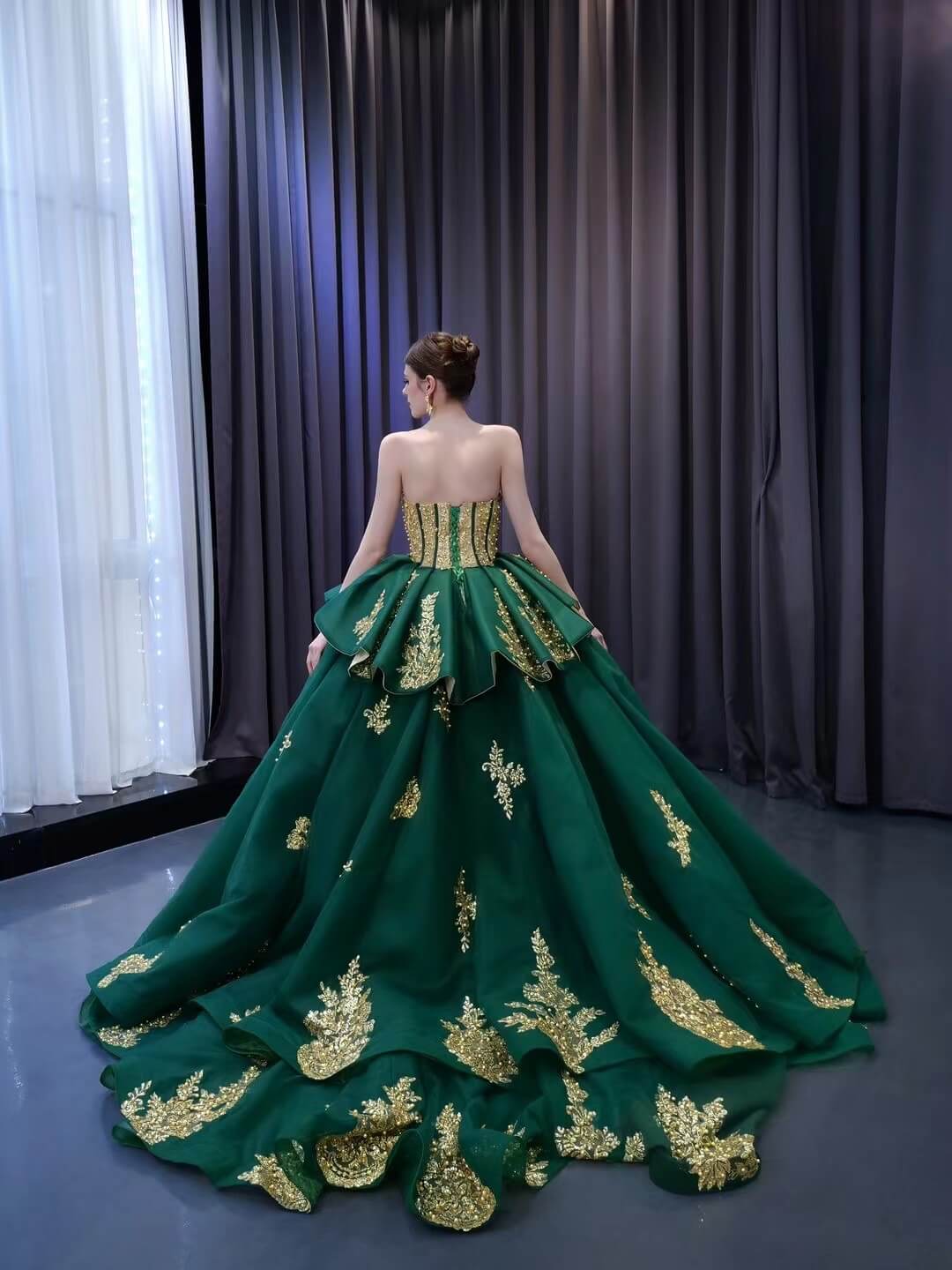 Luxury Green Wedding Dresses Plus Size Gold Lace Appliqued Ball Gowns 231030-Quinceanera Dresses 2025 -Viniodress-Green-Custom Size-