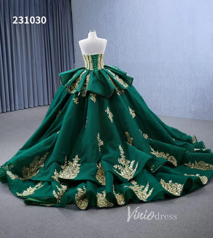 Luxury Green Wedding Dresses Plus Size Gold Lace Appliqued Ball Gowns 231030-Quinceanera Dresses 2025 -Viniodress-Green-Custom Size-