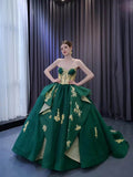 Vestidos de novia verdes de lujo, vestidos de fiesta con apliques de encaje dorado de talla grande 231030