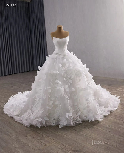 Luxury Handmade Petal Wedding Dresses | Basque Waist Bridal Gown with 3D Flowers, Corset Back & 1m Train 251132-wedding dresses 2025 -Viniodress-Ivory-Custom Size-