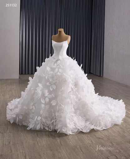 Luxury Handmade Petal Wedding Dresses | Basque Waist Bridal Gown with 3D Flowers, Corset Back & 1m Train 251132-wedding dresses 2025 -Viniodress-Ivory-Custom Size-