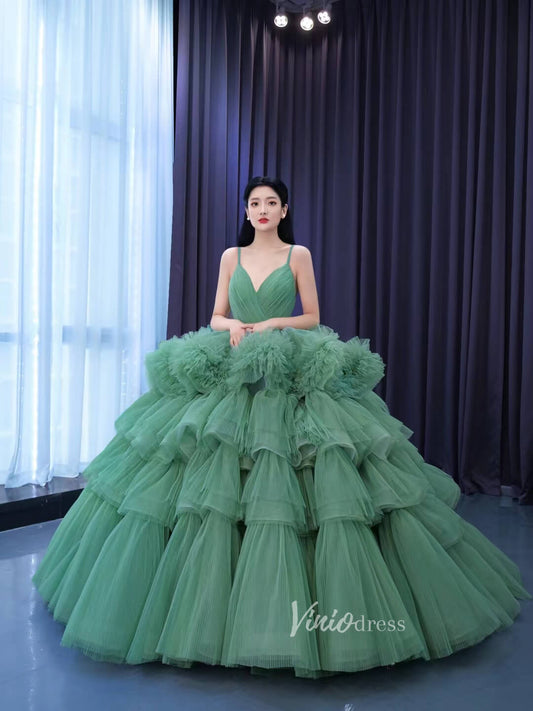 Luxury Layered Pageant Ball Gown Wedding Dress Spaghetti Strap 67504-Quinceanera Dresses 2025 -Viniodress-As Picture-Custom Size-