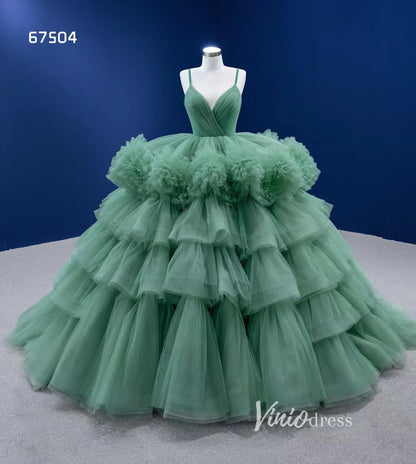 Luxury Layered Pageant Ball Gown Wedding Dress Spaghetti Strap 67504-Quinceanera Dresses 2025 -Viniodress-As Picture-Custom Size-