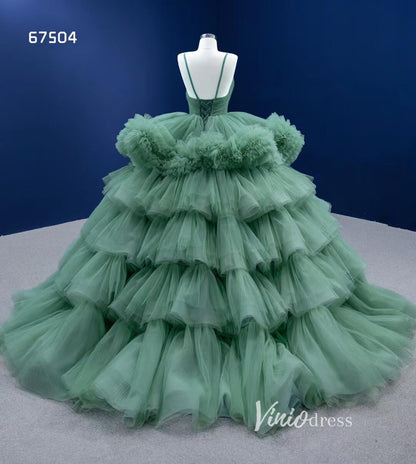 Luxury Layered Pageant Ball Gown Wedding Dress Spaghetti Strap 67504-Quinceanera Dresses 2025 -Viniodress-As Picture-Custom Size-