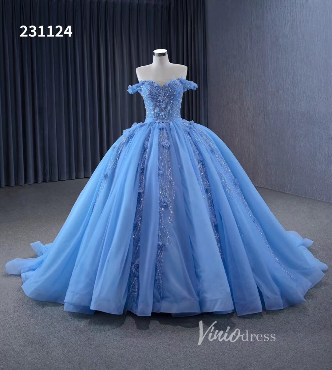 Luxury Light Blue Cinderella Ball Gown Beaded Princess Quinceanera Dresses 231124-Quinceanera Dresses 2025 -Viniodress-Light Blue-Custom Size-