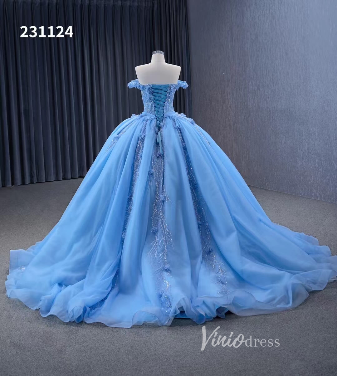 Luxury Light Blue Cinderella Ball Gown Beaded Princess Quinceanera Dresses 231124-Quinceanera Dresses 2025 -Viniodress-Light Blue-Custom Size-