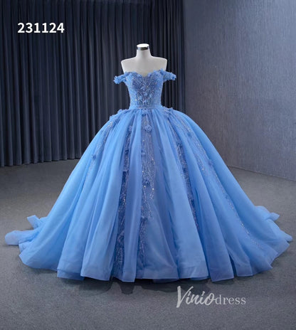 Luxury Light Blue Cinderella Ball Gown Beaded Princess Quinceanera Dresses 231124-Quinceanera Dresses 2025 -Viniodress-Light Blue-Custom Size-