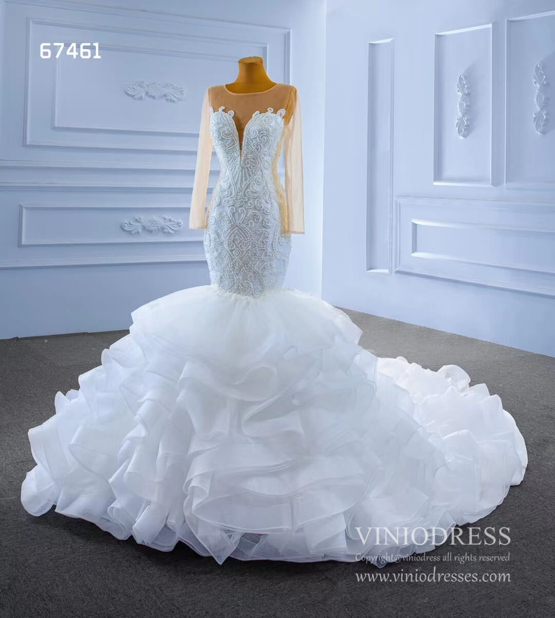 Luxury Mermaid Ruffle Wedding Dresses Long Sleeves 67461 Viniodress Luxury Mermaid Ruffle Wedding Dresses Long Sleeves 67461 Viniodress