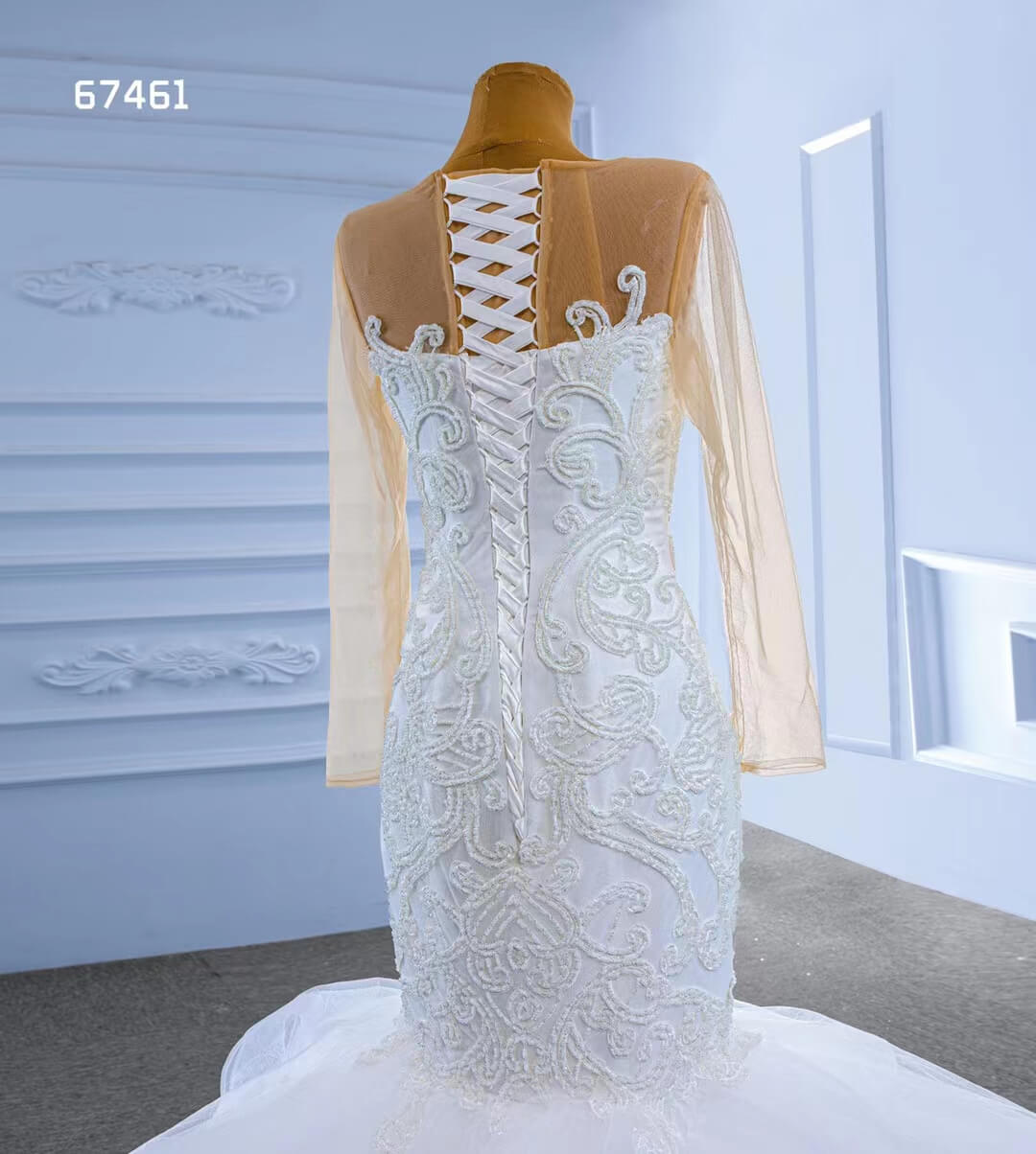 Luxury Mermaid Ruffle Wedding Dresses Long Sleeves 67461-wedding dresses 2025 -Viniodress-Ivory-Custom Size-