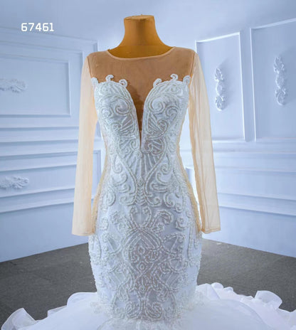 Luxury Mermaid Ruffle Wedding Dresses Long Sleeves 67461-wedding dresses 2025 -Viniodress-Ivory-Custom Size-