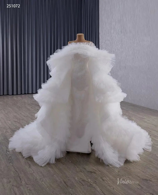 Luxury Mermaid Wedding Dresses with Tiered Tulle Cape 251072-wedding dresses 2026-Viniodress-Ivory-Custom Size-