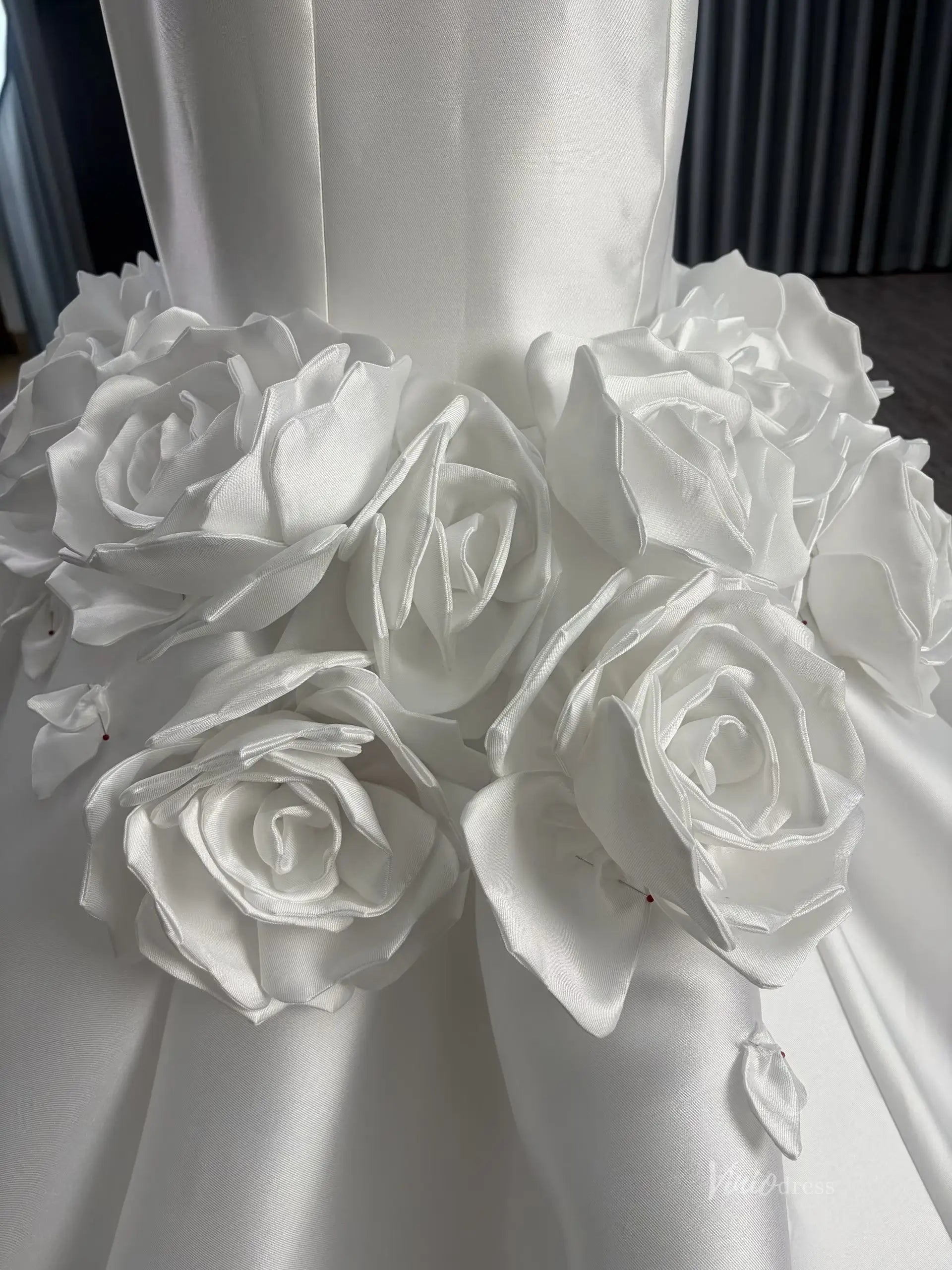 Luxury Mikado Trumpet Mermaid Wedding Dress Basque Waist, Petal Flowers & Boned Beaded Bodice 251099-wedding dresses 2026-Viniodress-Ivory-Satin-Custom Size