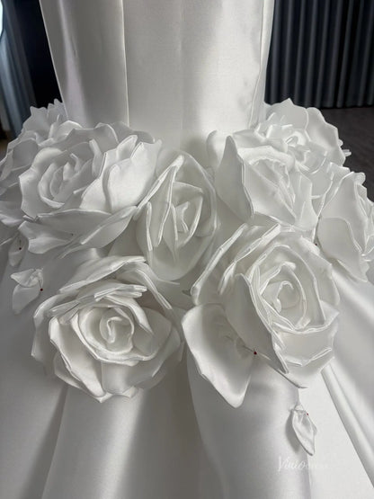 Luxury Mikado Trumpet Mermaid Wedding Dress Basque Waist, Petal Flowers & Boned Beaded Bodice 251099-wedding dresses 2026-Viniodress-Ivory-Satin-Custom Size