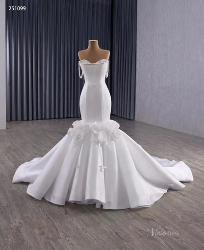 Luxury Mikado Trumpet Mermaid Wedding Dress Basque Waist, Petal Flowers & Boned Beaded Bodice 251099-wedding dresses 2026-Viniodress-Ivory-Satin-Custom Size