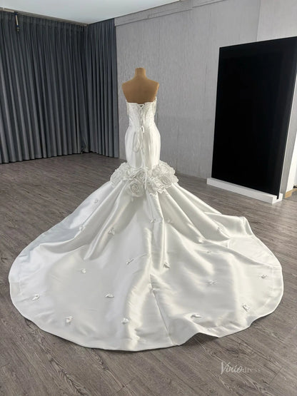 Luxury Mikado Trumpet Mermaid Wedding Dress Basque Waist, Petal Flowers & Boned Beaded Bodice 251099-wedding dresses 2026-Viniodress-Ivory-Satin-Custom Size