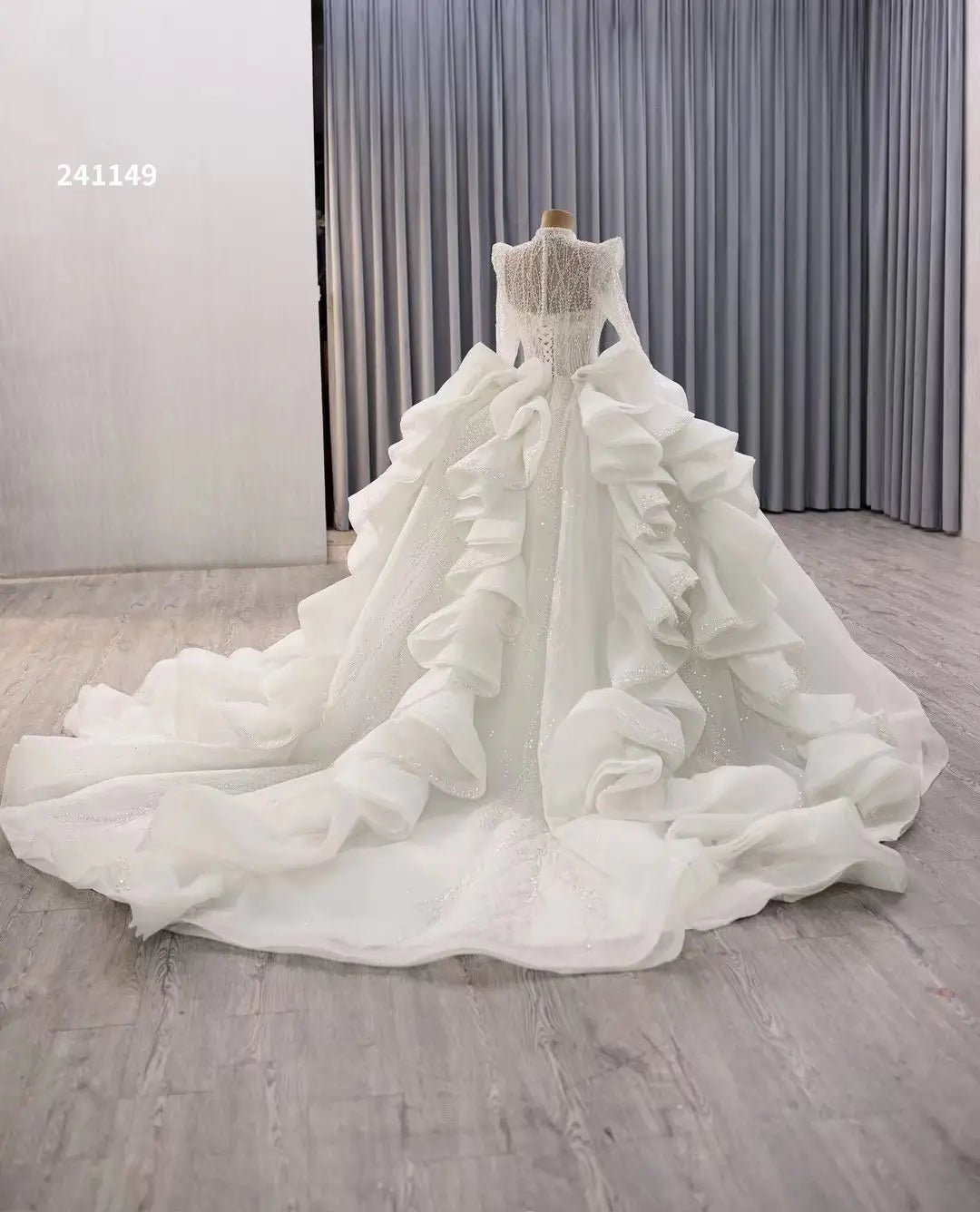 Luxury Modest Wedding Dresses Long Sleeve Ball Gown High Neck 241149-wedding dresses 2025 -Viniodress-Ivory-Custom Size-