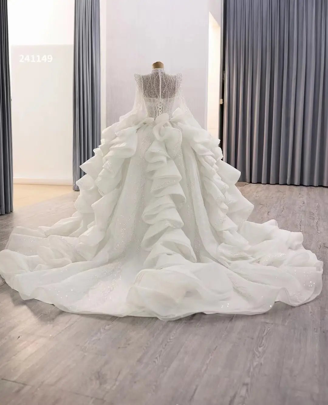 Luxury Modest Wedding Dresses Long Sleeve Ball Gown High Neck 241149-wedding dresses 2025 -Viniodress-Ivory-Custom Size-