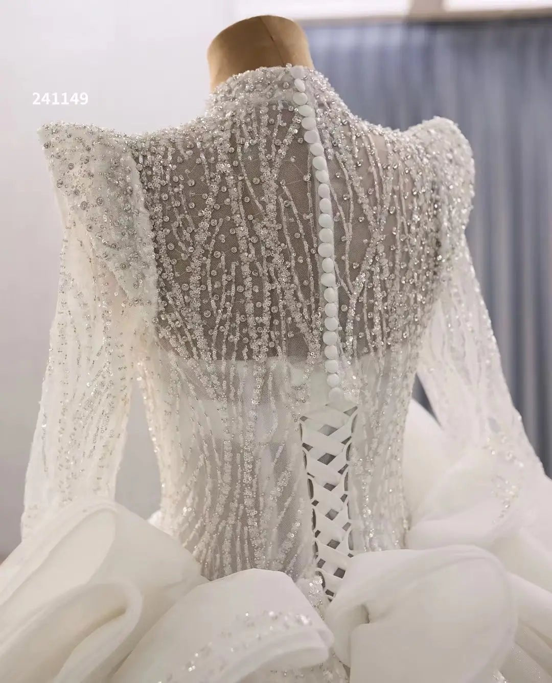 Luxury Modest Wedding Dresses Long Sleeve Ball Gown High Neck 241149-wedding dresses 2025 -Viniodress-Ivory-Custom Size-