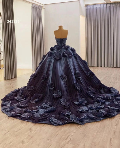 Luxury Navy Blue Petal Wedding Gown 3D Flower Debutante Dresses 241136-Quinceanera Dresses 2025 -Viniodress-Navy-Custom Size-