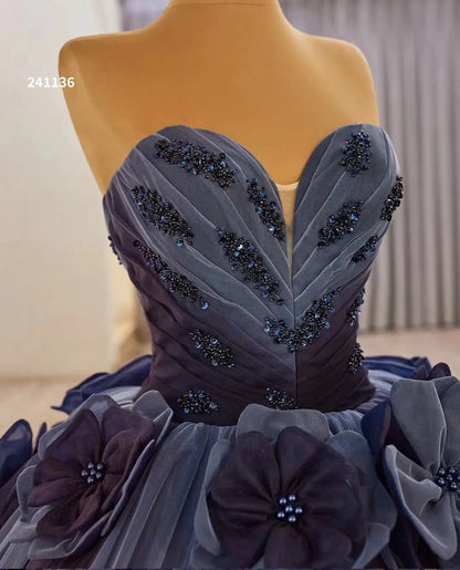 Luxury Navy Blue Petal Wedding Gown 3D Flower Debutante Dresses 241136-Quinceanera Dresses 2025 -Viniodress-Navy-Custom Size-